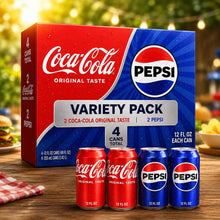4-Can Cola Variety Pack – 2 Coca-Cola Original Taste & 2 Pepsi Classic Soda Cans, Premium Mixed Soft Drink Collection, 12 fl oz Each Can, Refreshing Carbonated Beverage Assortment for Parties, Picnics, Lunches, Travel, and Everyday Enjoyment