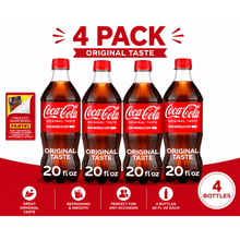 (4 Pack) Coca-Cola Classic Soda Pop, 20 fl oz Bottles, Original Taste, Refreshing Soft Drink, Ready-to-Drink Beverage