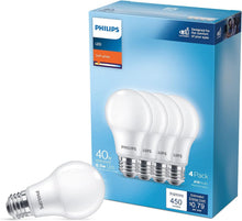 PHILIPS LED 40W A19 4-Pack Basic Soft White (2700K) 450 Lumen (6.5W = 40W) Frosted Flicker-Free Light Bulbs — Complimentary Gift with $55+ Orders; If the Gift Is Out of Stock or Its Price Rises, Order Cancelled with Full Refund Before Shipment