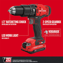 CRAFTSMAN V20 Cordless Hammer Drill Kit, 1/2 inch, 2 Batteries and Charger Included (CMCD711C2) — Complimentary Gift with $201+ Orders; If the Gift Is Out of Stock or Its Price Rises, Order Cancelled with Full Refund Before Shipment