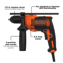 BLACK+DECKER Hammer Drill, 6.5-Amp, 1/2-Inch (BEHD201) — Complimentary Gift with $174+ Orders; If the Gift Is Out of Stock or Its Price Rises, Order Cancelled with Full Refund Before Shipment