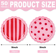Whaline 50Pcs Scalloped Paper Plates, Polka Dot & Striped, Red Pink, 9 Inch — Complimentary Gift with $35+ Orders; If the Gift Is Out of Stock or Its Price Rises, Order Cancelled with Full Refund Before Shipment