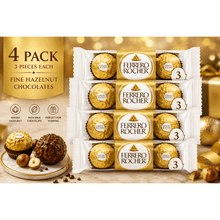 Ferrero Rocher Premium Hazelnut Milk Chocolates, 3 Count, Individually Wrapped, 1.3 oz PACK OF 4