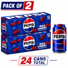 Pepsi Wild Cherry Soda Pop, 12 fl oz Cans, 12 Pack, Pack of 2, Cherry Cola Soft Drink, Carbonated Beverage, 24 Cans Total