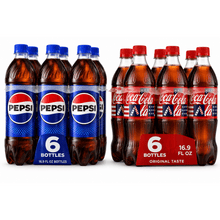 Pepsi Cola Soda Pop (6 Pack, 16.9 Fl Oz Bottles) & Coca-Cola Soda Pop (6 Pack, 16.9 Fl Oz Bottles) - Classic Pepsi & Original Coke Resealable Soda Bottles Variety Bundle (12 Bottles Total, 202.8 Fl Oz / 6.34 Quarts Total Volume)