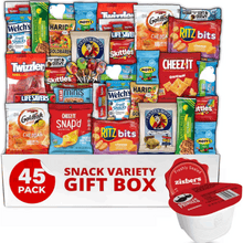Snack Variety Gift Box, 45Count Assorted Snacks Care Package, Individual Chips, Crackers, Candy, Fruit Snacks & Granola Bars, Snack Box for Office, College, Military, Birthdays & Holidays
