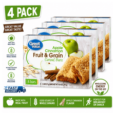 4 PACK Great Value Fruit & Grain Cereal Bars Apple, Cinnamon, 10.4 oz, 8 Count