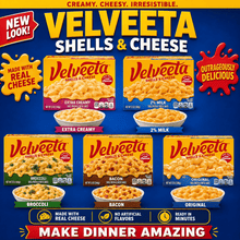 Velveeta Shells & Cheese Mac and Cheese Variety, Choose 1 of 5 Options, Original, Extra Creamy, Broccoli, 2% Milk & Bacon, Creamy Shell Pasta and Cheese Sauce for Quick Meals, Dinner Sides & Family Meals, 9.4–12 Oz