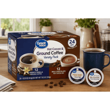 Great Value French Vanilla Coffee & Rich Milk Chocolate Hot Cocoa Variety Pack, 24 Count