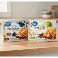 ( Variety Packs ) Great Value Fruit & Grain Cereal Bars Apple, Cinnamon, 10.4 oz, 8 Count & Great Value Fruit & Grain Cereal Bars, Blueberry, 1.3 oz, 8 Count