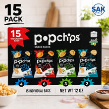 Popchips Variety Pack, Assorted Flavors Including BBQ, Sea Salt, Sour Cream & Onion and Sea Salt & Vinegar, Crunchy Popped Potato Snacks, 15 Count