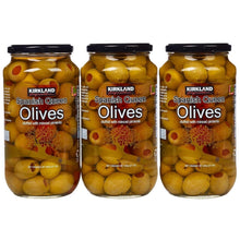 "Kirkland Signature Spanish Queen Olives Stuffed With Minced Pimiento, 21oz Glass Jar (Pack of 3) "