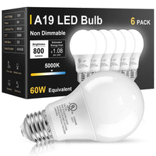 TJOY 6 Pack LED Light Bulbs 60 Watt Equivalent, Daylight White 5000K A19 — Complimentary Gift with $45+ Orders; If the Gift Is Out of Stock or Its Price Rises, Order Cancelled with Full Refund Before Shipment