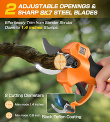 Cordless Electric Pruning Shears, 1000W Brushless, 1.4" Cut, LCD Display, 2×2Ah Battery — Complimentary Gift with $82+ Orders; If the Gift Is Out of Stock or Its Price Rises, Order Cancelled with Full Refund Before Shipment