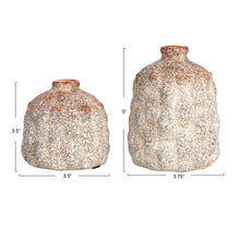 Creative Co-Op Terra-Cotta Vases with Raised Rectangles Pattern, Cream, Set of 2 — Complimentary Gift with $59+ Orders; If the Gift Is Out of Stock or Its Price Rises, Order Cancelled with Full Refund Before Shipment