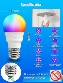 ILC 5W RGBW Color-Changing Bulb, 12 Colors, Remote, 4-Pack — Complimentary Gift with $62+ Orders; If the Gift Is Out of Stock or Its Price Rises, Order Cancelled with Full Refund Before Shipment