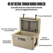 RTIC 45 QT Ultra-Tough Hard Cooler, Tan — Complimentary Gift with $367+ Orders; If the Gift Is Out of Stock or Its Price Rises, Order Cancelled with Full Refund Before Shipment