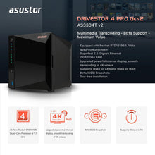 ASUSTOR Drivestor 4 Pro Gen2 (AS3304T v2, 4-bay, Diskless) — Complimentary Gift with $235+ Orders; If the Gift Is Out of Stock or Its Price Rises, Order Cancelled with Full Refund Before Shipment