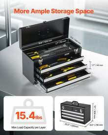 VEVOR 20.5" Metal Tool Box, 3 Drawers, Portable Chest — Complimentary Gift with $256+ Orders; If the Gift Is Out of Stock or Its Price Rises, Order Cancelled with Full Refund Before Shipment
