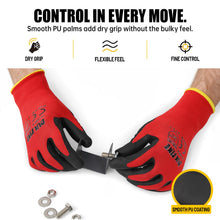DULFINE Safety Work Gloves for Men & Women 12 Pairs, PU Coated Red L — Complimentary Gift with $44+ Orders; If the Gift Is Out of Stock or Its Price Rises, Order Cancelled with Full Refund Before Shipment