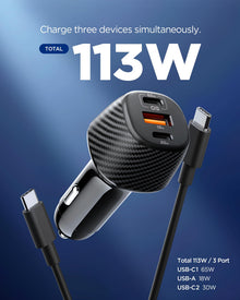 Spigen ArcStation Essential 113W USB C Fast Car Charger — Complimentary Gift with $55+ Orders; If the Gift Is Out of Stock or Its Price Rises, Order Cancelled with Full Refund Before Shipment