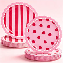 Whaline 50Pcs Scalloped Paper Plates, Polka Dot & Striped, Red Pink, 9 Inch — Complimentary Gift with $35+ Orders; If the Gift Is Out of Stock or Its Price Rises, Order Cancelled with Full Refund Before Shipment