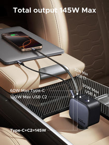 UGREEN 145W 4-Port Retractable Car Charger with 60W Retractable Cable — Complimentary Gift with $83+ Orders; If the Gift Is Out of Stock or Its Price Rises, Order Cancelled with Full Refund Before Shipment