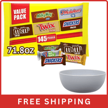 Mars Milk Chocolate Variety Pack 145 pcs + Serving Bowl | Assorted Snack Candy Bundle | Fun Size Minis Mix