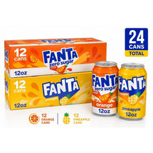 Fanta Zero Sugar Orange & Pineapple Soda Pop Fridge Pack Cans, 12 fl oz, 24 Pack