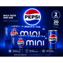 Pepsi Cola Soda Pop, 7.5 fl oz 10 Pack Mini Cans (Pack of 2)