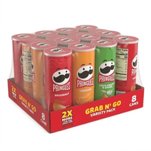 Pringles Variety Pack Potato Crisps Enjoy these single-serve cans during game time, family movie night, bbq, or as an anytime snack; The stackable snack options are endless Chips, Lunch Snacks, 8 Count