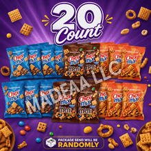 Chex Mix Traditional, Cheddar & M&M'S Sweet & Salty Variety Pack, 20 Count Individual 1.75 oz Snack Bags, Savory Snack Mix & Chocolate Candy Assortment, Crunchy Party Snacks, Lunch Box Snacks School Snacks, Office Snacks, Travel Snacks, Party Favors