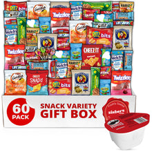 Snack Variety Gift Box, 60 Count Assorted Snacks Care Package, Individual Chips, Crackers, Candy, Fruit Snacks & Granola Bars, Snack Box for Office, College, Military, Birthdays & Holidays