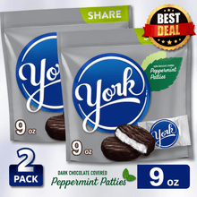 YORK Dark Chocolate Peppermint Patties Candy Share Pack, 2 Pack total 18 oz, Refreshing Mint Filled Chocolate Candy, Family Size Snack