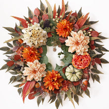 24"Artificial Silk Hydrangea Flower Dahlia Fall Wreath for Front Door Decor — Complimentary Gift with $76+ Orders; If the Gift Is Out of Stock or Its Price Rises, Order Cancelled with Full Refund Before Shipment