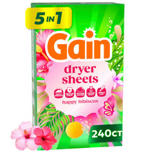 Gain, Laundry Dryer Sheets, Fabric Softener Anti Static Sheets, Happy Hibiscus Scent, 240 Count — Complimentary Gift with $27+ Orders; If the Gift Is Out of Stock or Its Price Rises, Order Cancelled with Full Refund Before Shipment