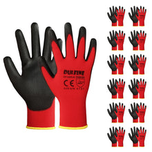 DULFINE Safety Work Gloves for Men & Women 12 Pairs, PU Coated Red L — Complimentary Gift with $44+ Orders; If the Gift Is Out of Stock or Its Price Rises, Order Cancelled with Full Refund Before Shipment