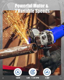 AVID POWER Angle Grinder 4-1/2 Inch 8.0 Amp 1000W Electric Grinder Tool 7-Variable-Speed Metal Grinder, Paddle Switch with Lock-on Button, Cutting & Grinding Wheels and Side Handle - Blue — Complimentary Gift with $125+ Orders; If the Gift ...