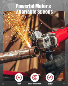 AVID POWER Angle Grinder 4-1/2 Inch 8.0 Amp 1000W Electric Grinder Tool 7-Variable-Speed Metal Grinder, Paddle Switch with Lock-on Button, Cutting & Grinding Wheels and Side Handle - Red — Complimentary Gift with $93+ Orders; If the Gift Is...