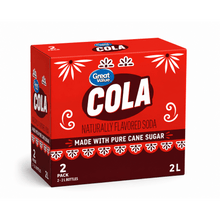 Great Value Pure Cane Sugar Cola Soda Multipack – Classic Cola-Flavored Carbonated Soft Drink Made with Pure Cane Sugar, 2 Liter Bottles, 2 Pack (4 Liters Total)