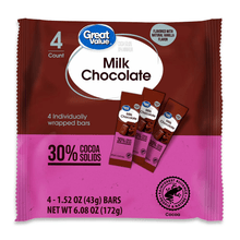 Great Value Milk Chocolate Bars 4 Count 1.52 oz Each – Creamy Milk Chocolate Candy Bars Individually Wrapped – Everyday Sweet Snack, Baking & Sharing Chocolate