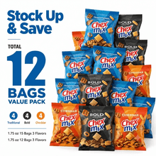 Chex Mix Variety Pack—featuring individually wrapped portions in multiple flavors—is the perfect choice to add some fun to any party. This snack mix includes Corn Chex, Wheat Chex, breadsticks, pretzels, rye chips