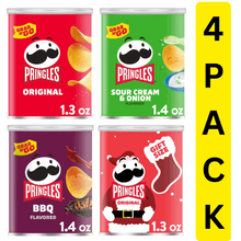 4 PACK Pringles BBQ Potato Crisps Chips, Lunch Snacks, 1.4 oz Canister & Pringles Original Potato Crisps Chips, Holiday Snacks, 1.3 oz Canister & Pringles Original Potato Crisps Chips, Lunch Snacks