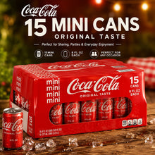 15 Pack, Coca-Cola Mini Original Taste Soda, 8 fl oz Mini Cans, Classic Sparkling Soft Drink, Refreshing Carbonated Beverage for Parties, Family Gatherings, Lunches, Picnics & Everyday Enjoyment, Convenient Grab-and-Go Multipack