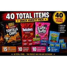 40 Pack Snack Variety Mix – BBQ Tortilla Chips, Mini Twizzlers & Laffy Taffy Assorted Candy Snacks