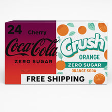Coca-Cola Zero Sugar Cherry Soda Pop, 12 fl oz, 12 Pack Cans + Crush Caffeine Free Zero Sugar Orange Soda Pop, 12 fl oz, 12 Pack Cans, Variety Bundle, 24 Pack, Zero Sugar Soft Drinks