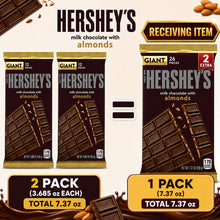 Hershey's Milk Chocolate with Almonds Giant Candy Bar, 2 Pack, 3.685 oz Each, Total 7.37 oz, Crunchy Almond Chocolate