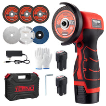 TEENO Angle Grinder Kit Mini Electric Angle Grinding Tool with 2 pcs 2000mAh Batteries and 6 Cutting Discs, 3-Inch Handheld Grinder for Metal/Wood Cutting and Grinding — Complimentary Gift with $118+ Orders; If the Gift Is Ou...
