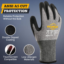 TitanFlex Work Gloves, ANSI A5 Cut Resistant Gloves, Sandy Nitrile Grip — Complimentary Gift with $34+ Orders; If the Gift Is Out of Stock or Its Price Rises, Order Cancelled with Full Refund Before Shipment