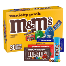 M&M'S Variety Pack Chocolate Candy, Full Size, 30 Count | Assorted Milk Chocolate, Peanut, Peanut Butter, Caramel & Minis Candy Packs for Parties, Office Snacks, Lunches & Sharing